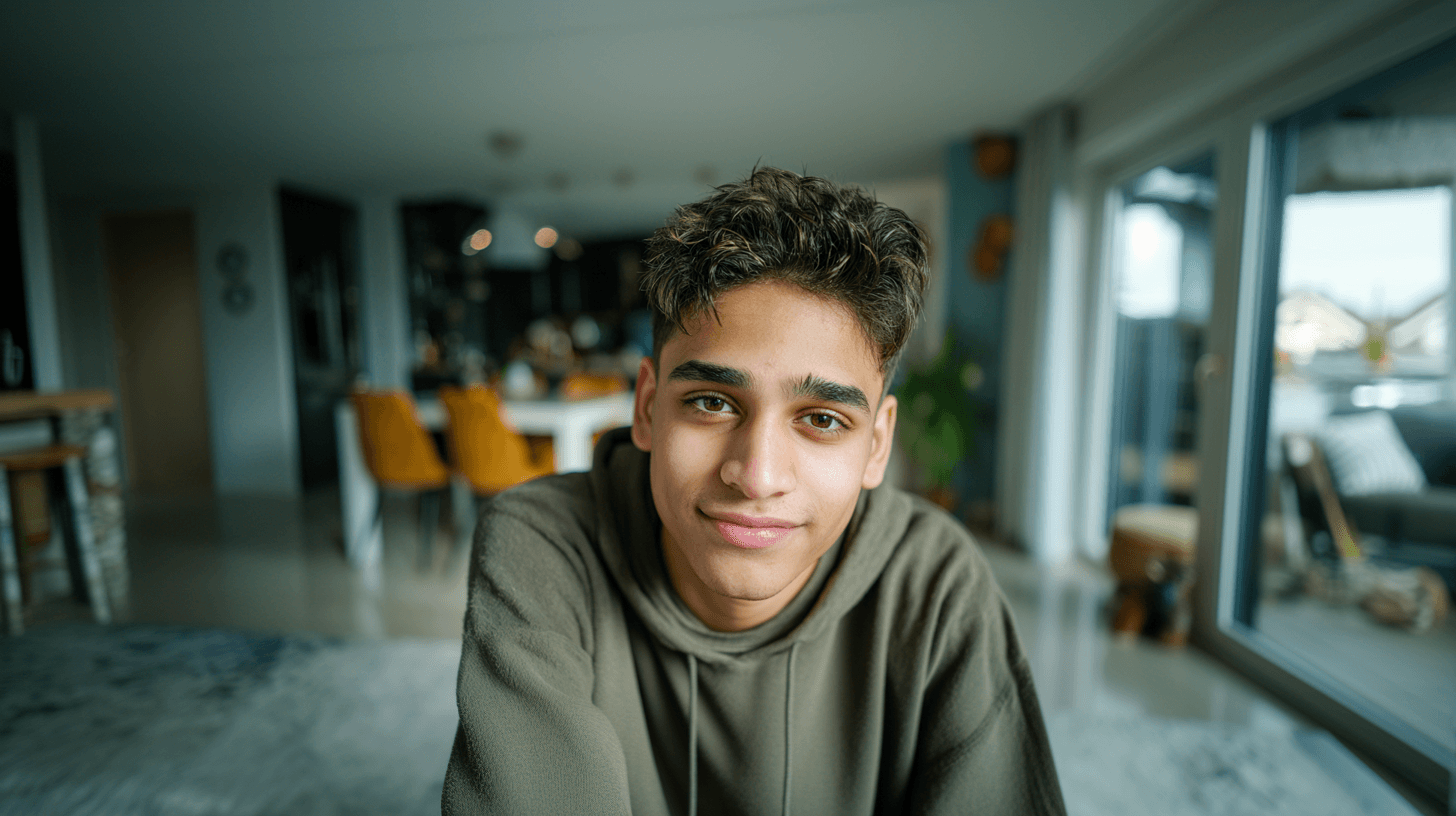 ongere in huiselijke begeleid-wonen omgeving van Schakelthuis die warm en zelfverzekerd kijkt voor jeugdbegeleiding en ontwikkeling